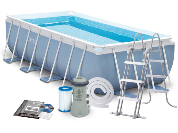 INTEX 26788 Prism Frame Pool (13.1ft x 6.5ft x 39") Rectangular With Filter Pump & Ladder (4.0m x 2.0m x 1.0m )