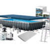 INTEX 32ft X 16ft X 52in Ultra XTR Rectangular Pool Set with Sand Filter Pump, Ladder & Ground Cloth, Pool Cover