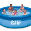 A family enjoying the Intex Easy Set 10-foot inflatable pool filled with clear water.