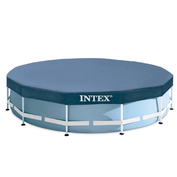 : Round Intex Prism Frame Pool 15ft with complete accessory kit including pump and ladder