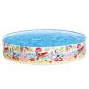 Intex 56451 children’s pool with colorful beach-themed duck cartoon design, filled with water, and featuring a non-inflatable, rigid sidewall.