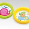 Round baby pool with soft inflatable walls and colorful animal prints designed for toddlers."