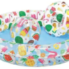 Round inflatable children's pool with beach ball and swim ring, all decorated in vibrant summer designs.
