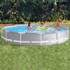 Intex 26710 10ft round metal frame above-ground swimming pool filled with water.