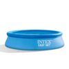2. 8-foot round Intex above-ground pool with inflatable top ring and soft blue sides.