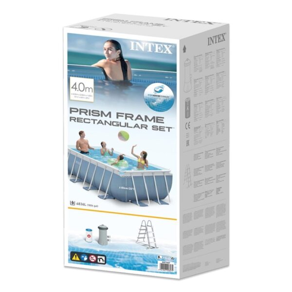 Intex Prism Frame Rectangular Swimming Pool with ladder, filter pump, ground cloth, and pool cover (16ft x 8ft x 42").